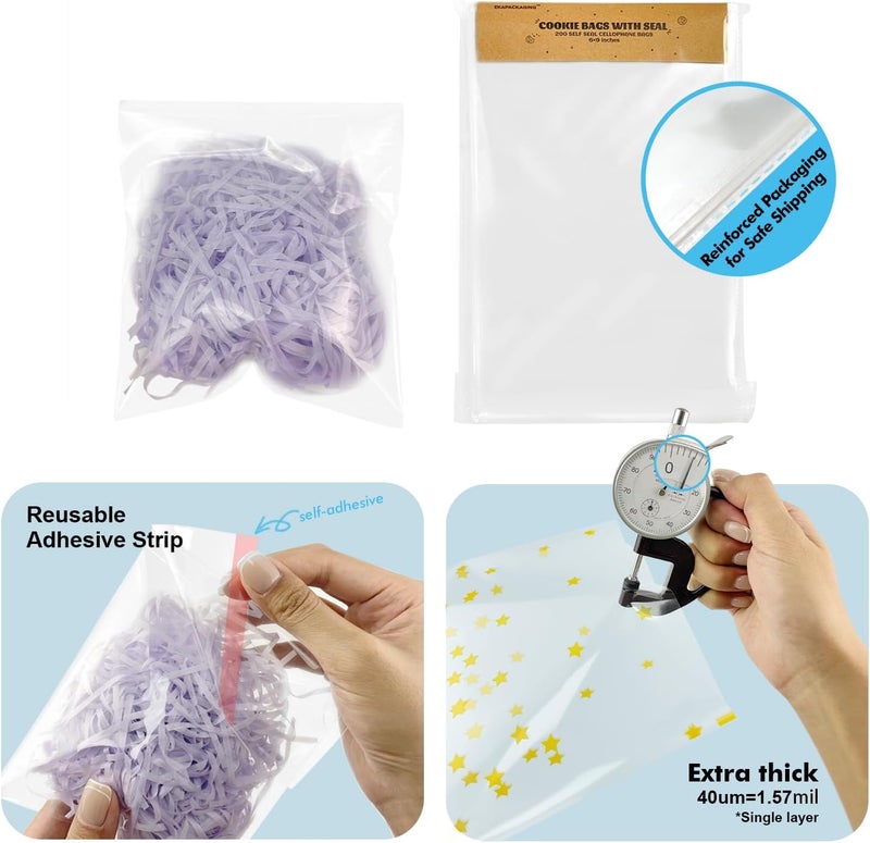 EKAPACKAGING Clear 3x5 Inches 200Pcs Self Sealing Cellophane Cookie Bags Christmas Treat Individual Party Favor Bag Plastic Sealable Small Goodie Cello Snack Gift Packaging with Seal - Image 4